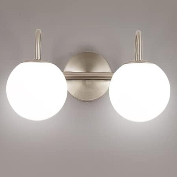 The Unbranded Brand Other - Brushed Nickel Modern Bathroom Vanity Light with White Milk Glass Globes